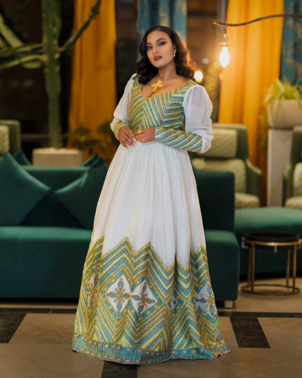 Charming Green Traditional Ethiopian Dress
