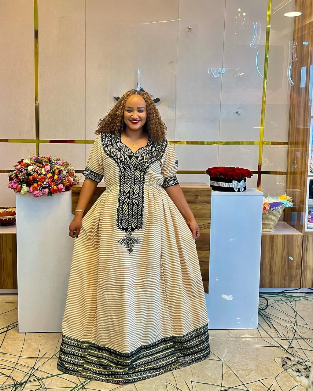 Ease Fit Beige Habesha Dress