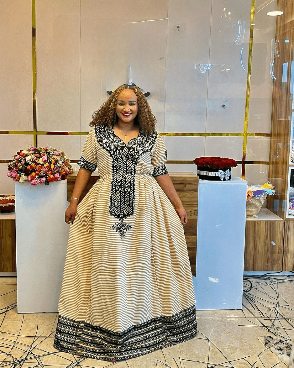 Ease Fit Beige Habesha Dress