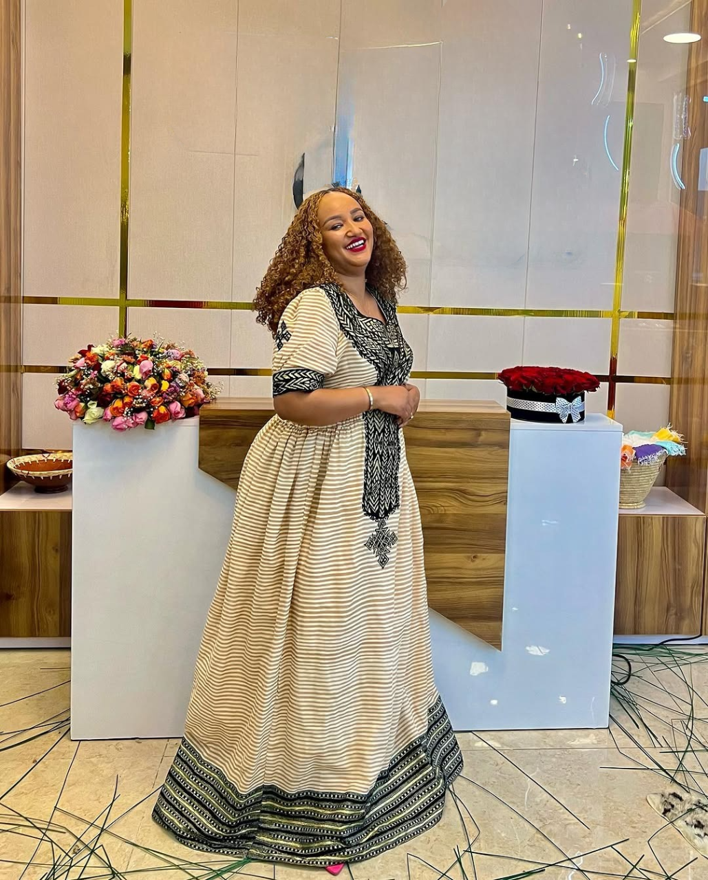 Ease Fit Beige Habesha Dress: with Dark Cultural Embroidery Ethiopian Traditional Dress for Celebrations Eritrean Clothing