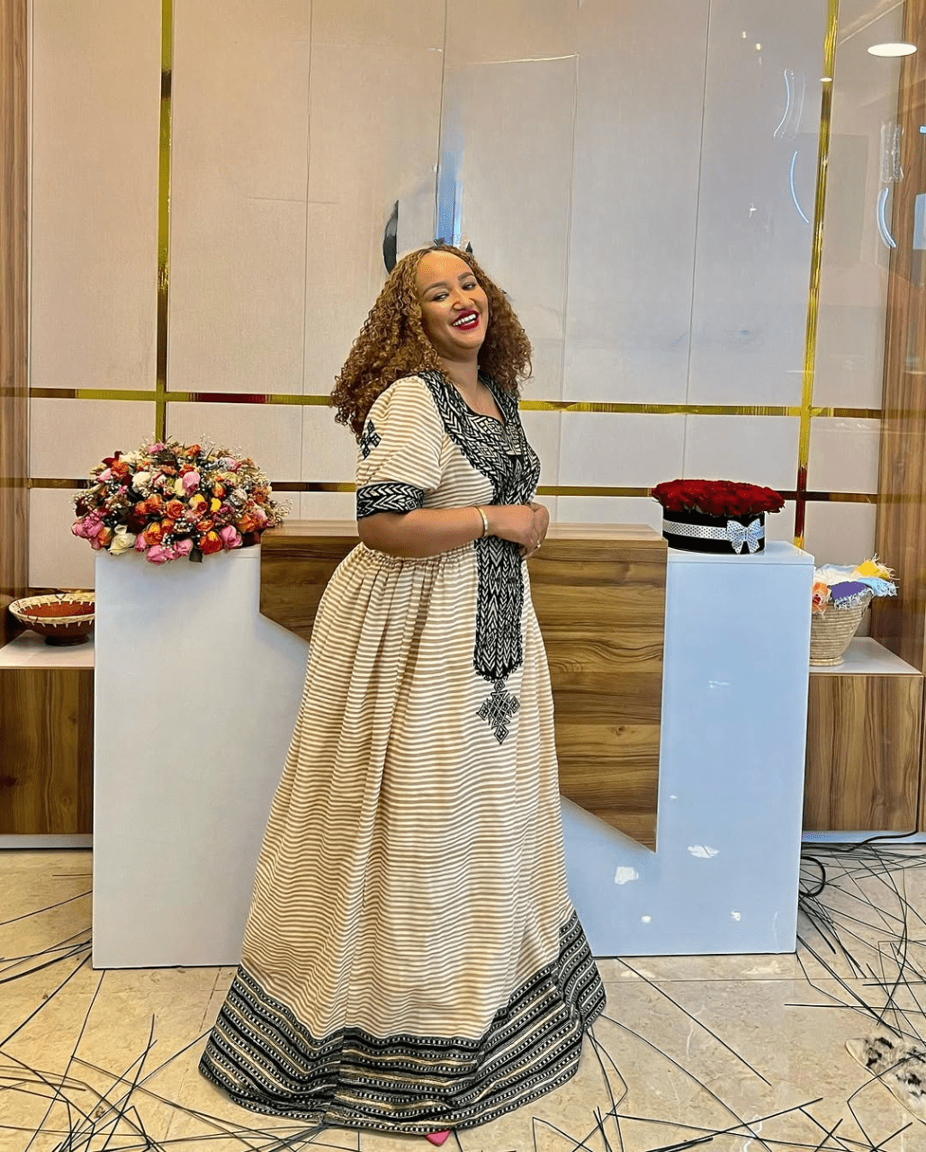 Ease Fit Beige Habesha Dress: with Dark Cultural Embroidery Ethiopian Traditional Dress for Celebrations Eritrean Clothing