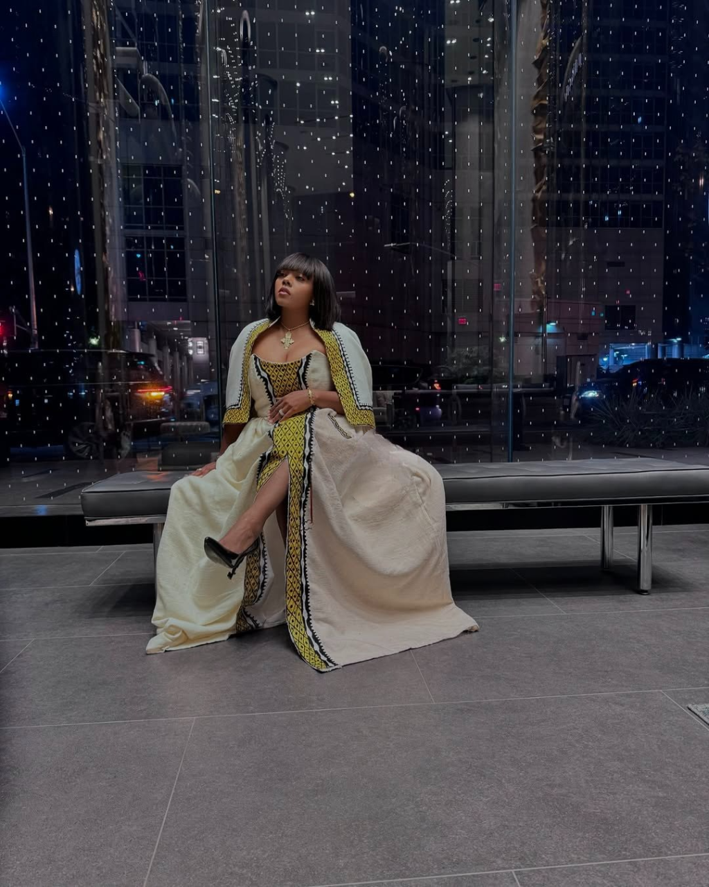 Bewitching Sleeveless Golden Habesha Dress: with Graceful Short Cape Traditional Ethiopian Dress for Big Events Modern Habesha Kemis