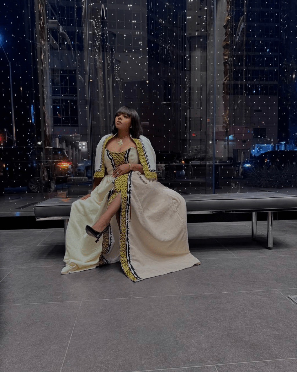 Sleeveless Golden Habesha Dress: with Graceful Short Cape Traditional Ethiopian Dress for Big Events Modern Habesha Kemis