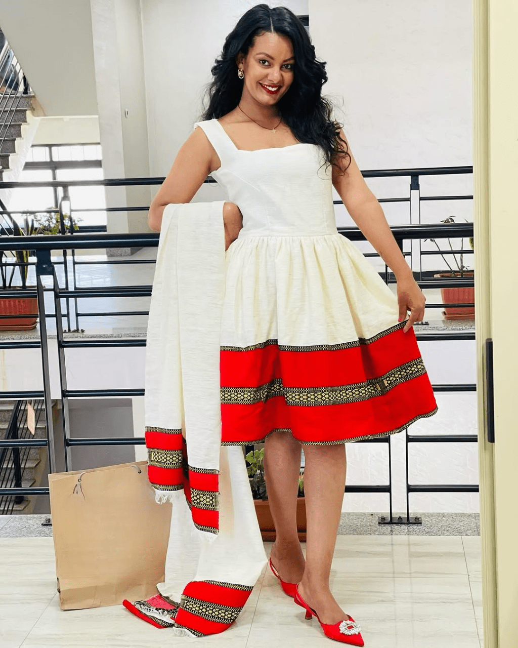 red embroidered dress Classy Red Short Habesha Dress: with Handcrafted Embroidery Traditional Ethiopian Dress Modern Take on Eritrean Clothing XL