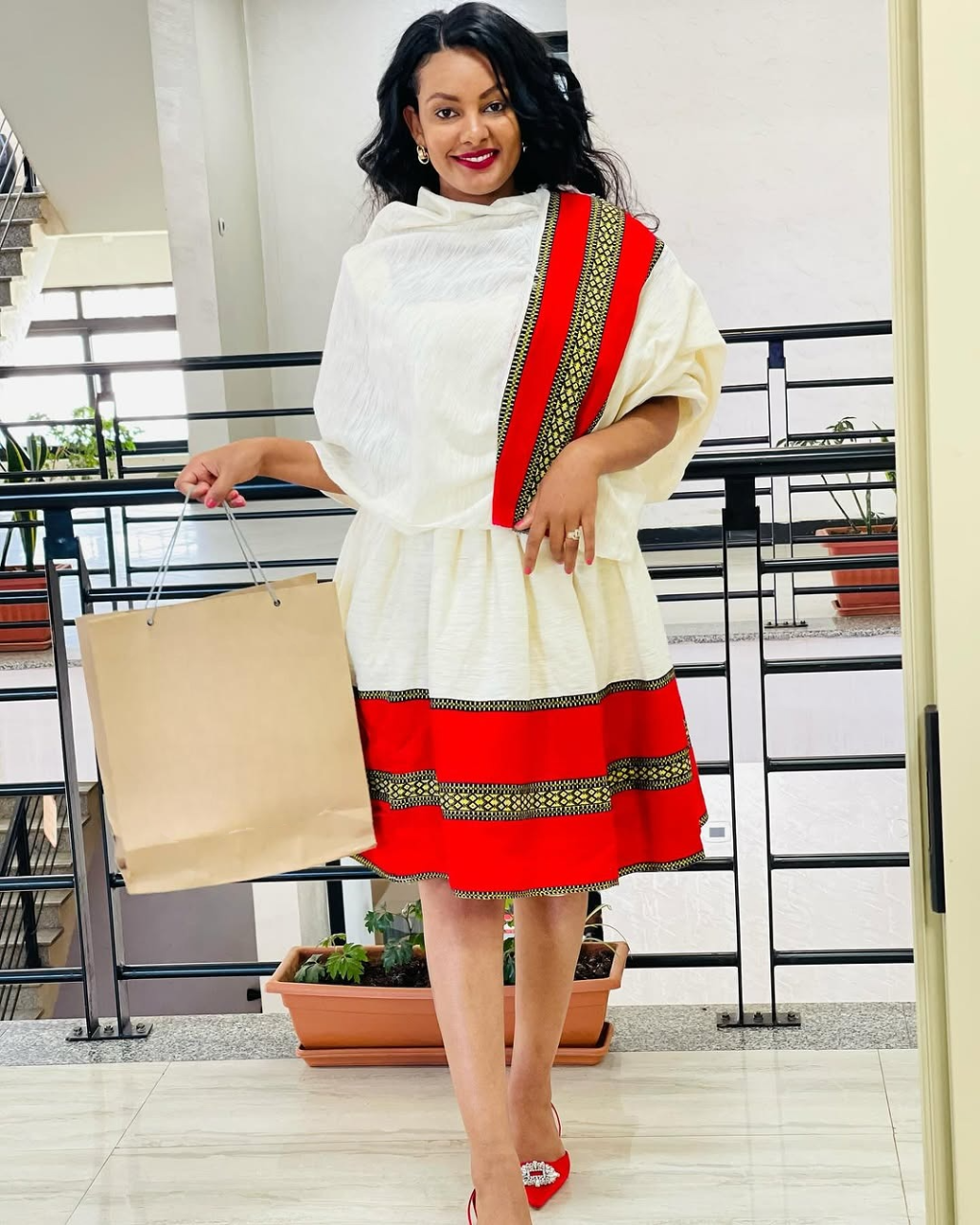 Classy Red Short Habesha Dress: with Handcrafted Embroidery Traditional Ethiopian Dress Modern Take on Eritrean Clothing