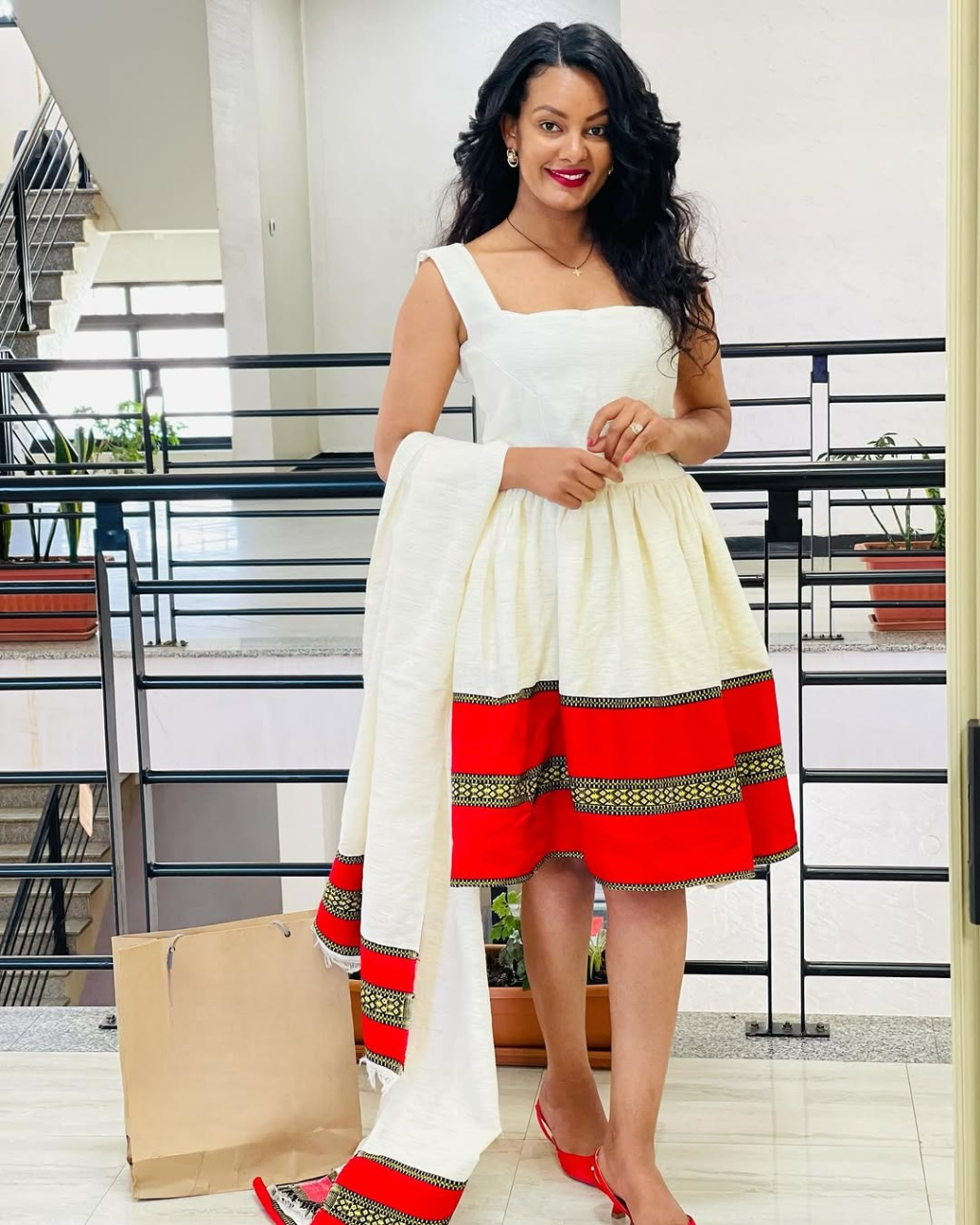 Classy Red Short Habesha Dress: with Handcrafted Embroidery Traditional Ethiopian Dress Modern Take on Eritrean Clothing