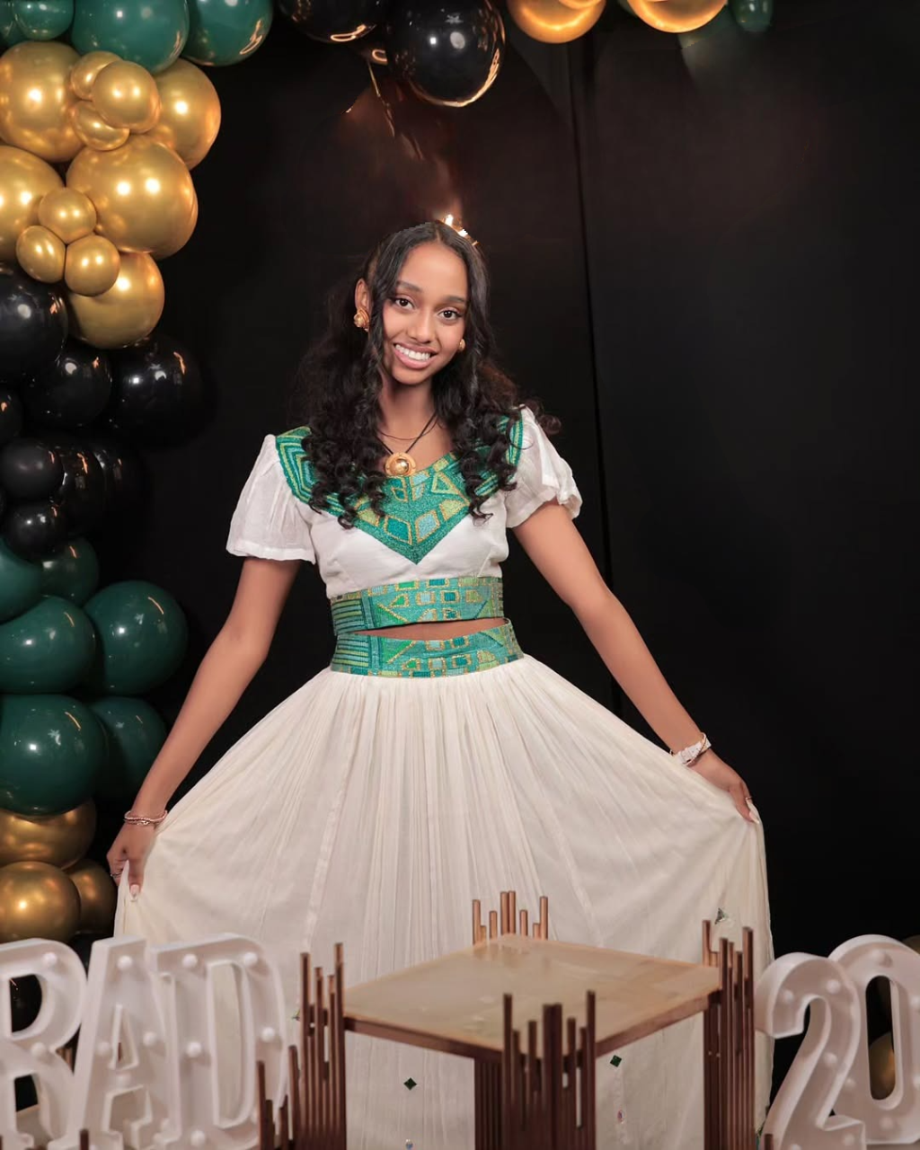 Finesse Green Crop Top and Skirt Habesha Outfit: Beautifully Beaded Traditional Ethiopian Dress Chic Habesha Kemis