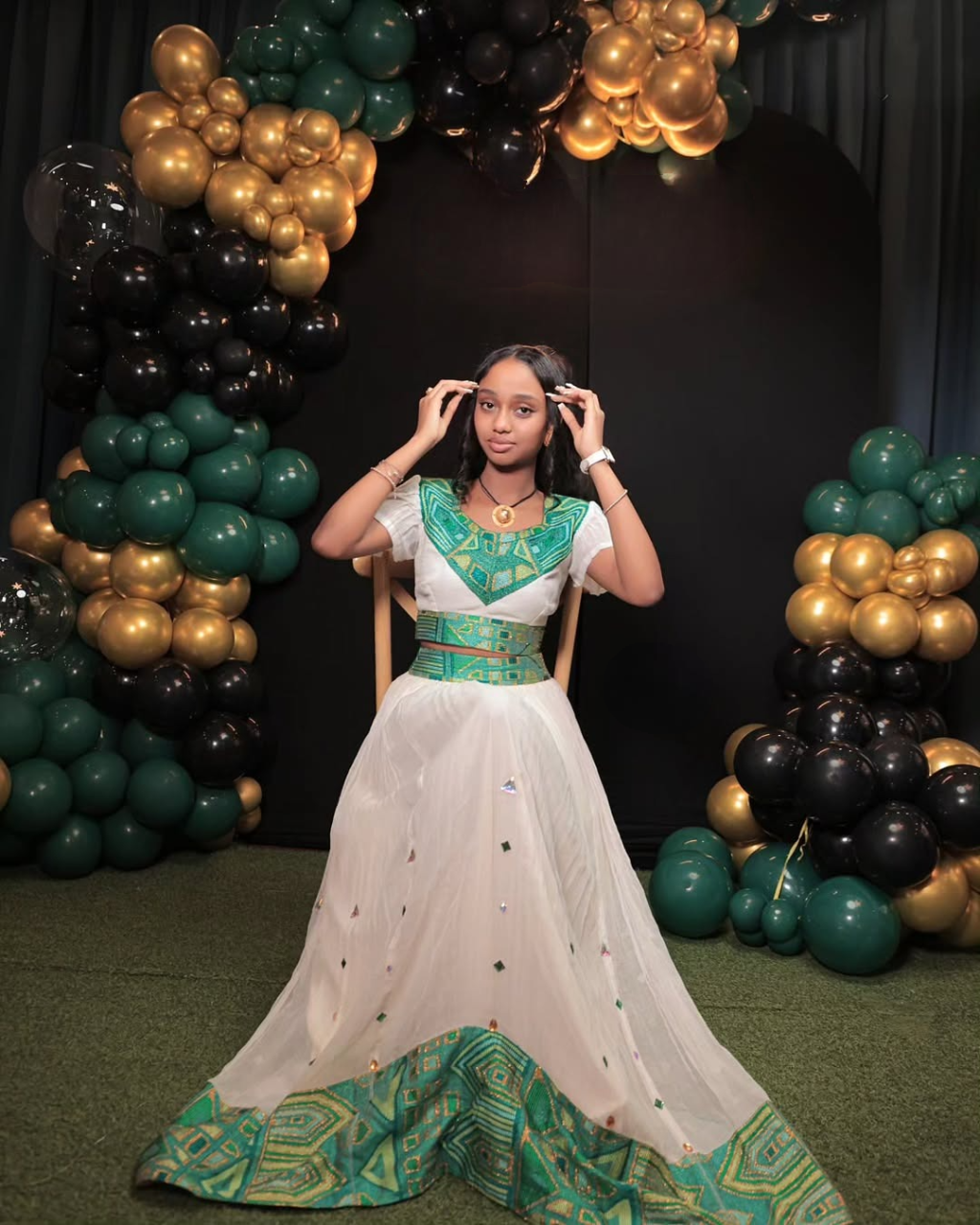 Finesse Green Crop Top and Skirt Habesha Outfit