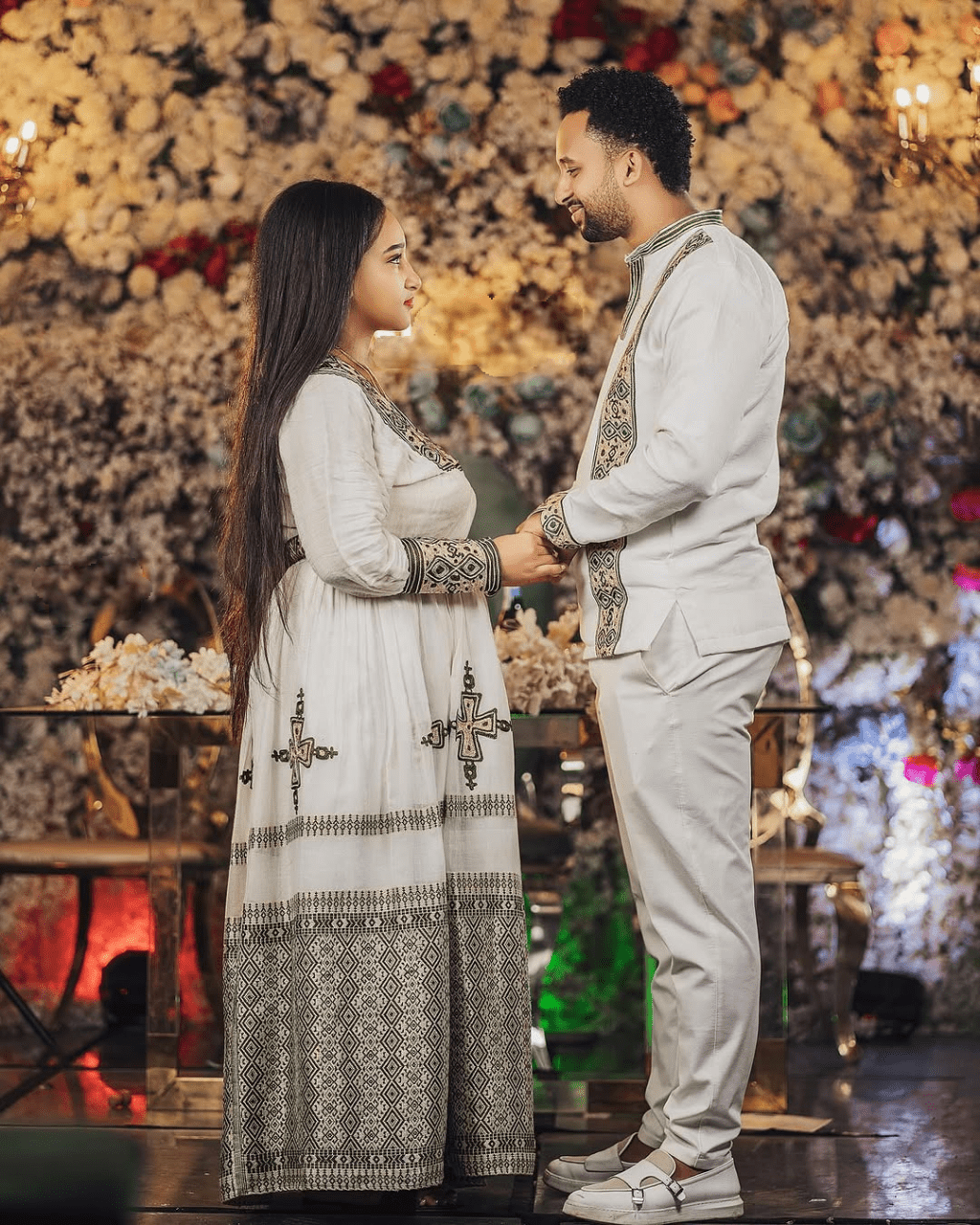 Silvered Elegance with Matching Habesha Couples Outfit
