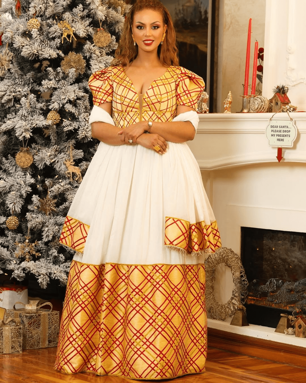 Bewitching Golden Beauty with Habesha Dress