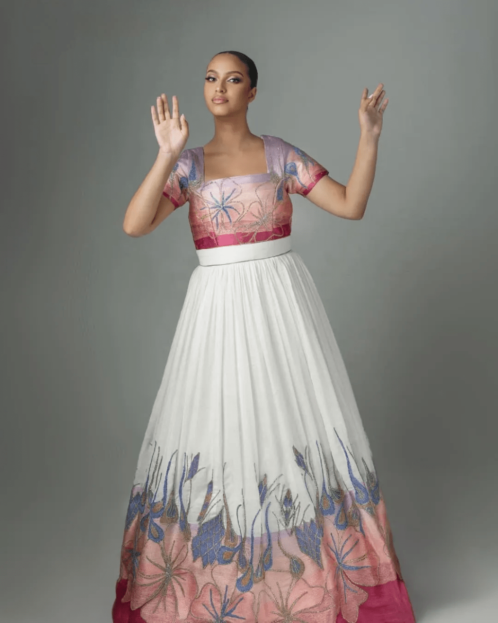 Gracious Pink Traditional Ethiopian Wedding Dress: Colorful Eye-catching Designs on Habesha Wedding Dress Stylish Eritrean Clothing