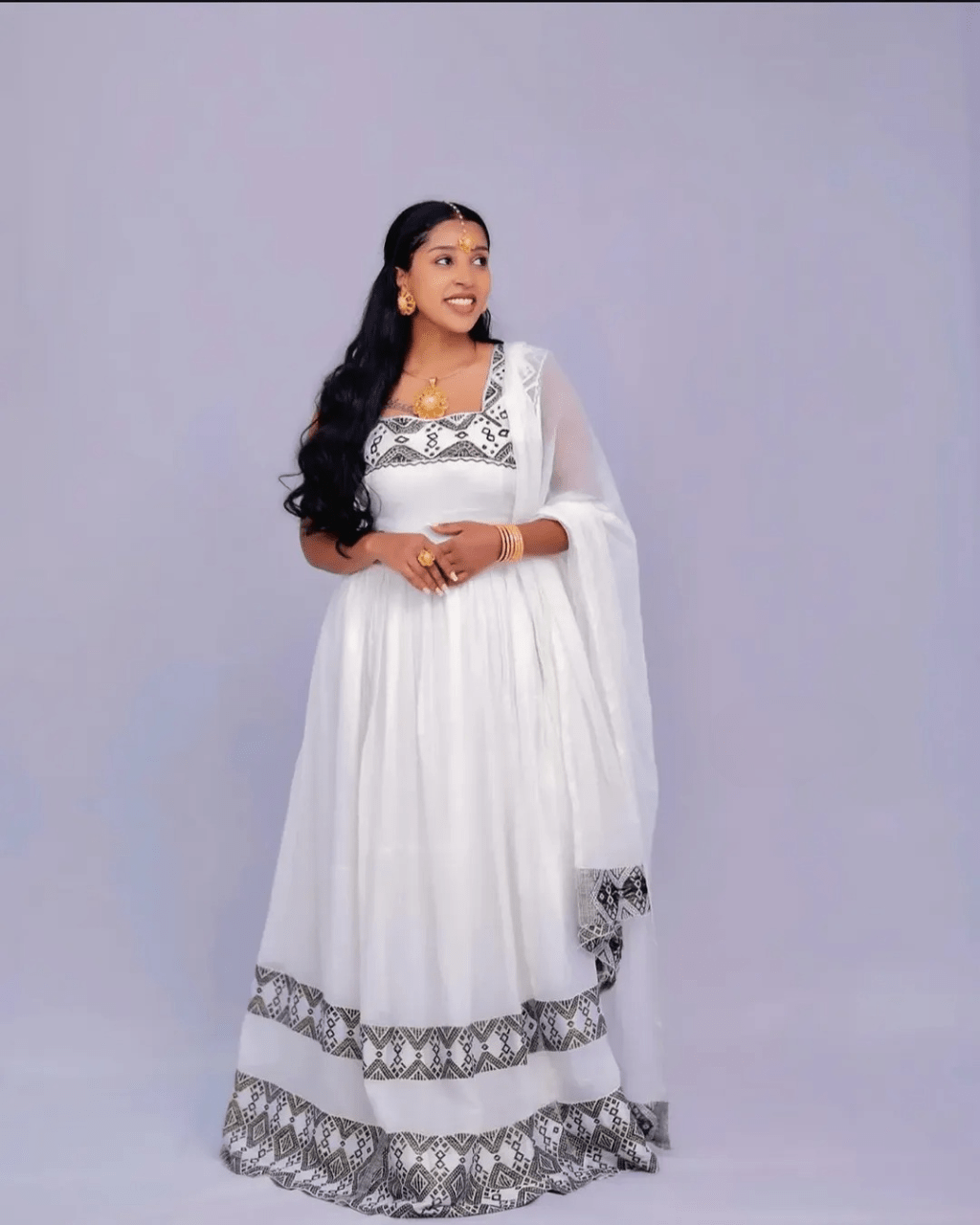 Radiant Gray Embroidered Ethiopian Clothing: Simple Cultural Design on Traditional Habesha Dress Elegant Eritrean Clothing