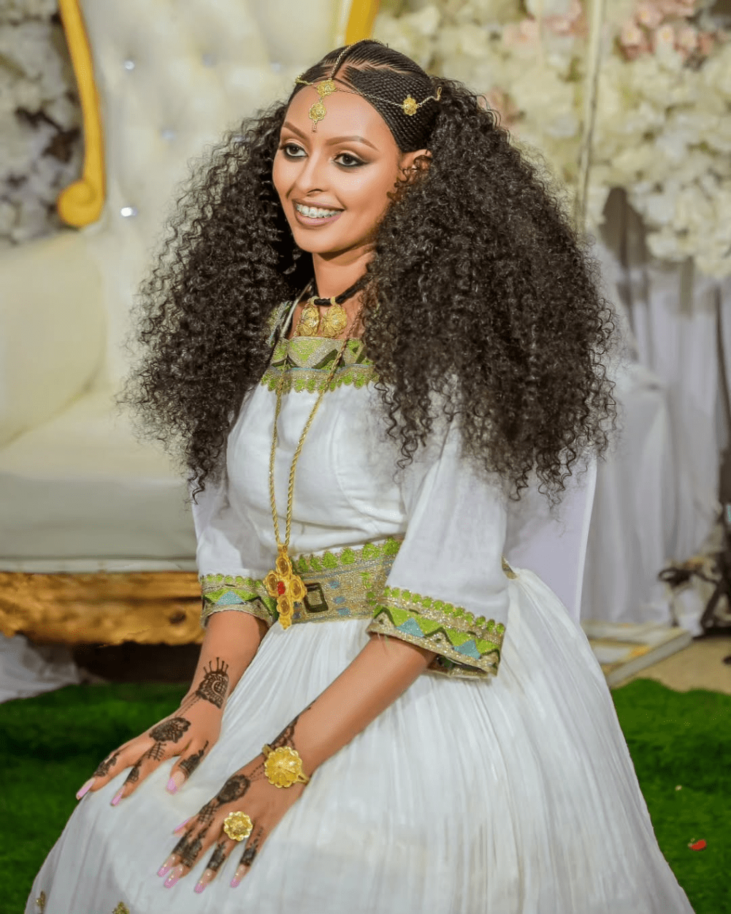 Mesmerizing Green Ethiopian Wedding Dress: Wide Embroidery on Traditional Eritrean Wedding Clothing Meticulous Designed Habesha Dress