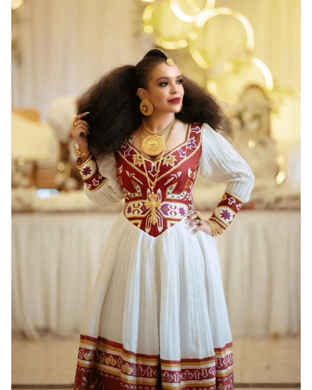 Modern Beadwork Habesha Wedding Dress Contemporary Design with Exquisite Beads
