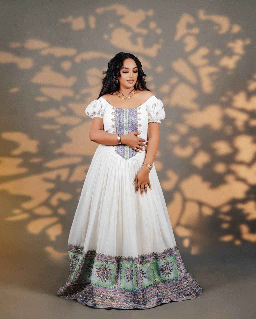 Breathtaking Ethiopian Wedding Dress Vibrant Blue Embroidered Habesha Kemis
