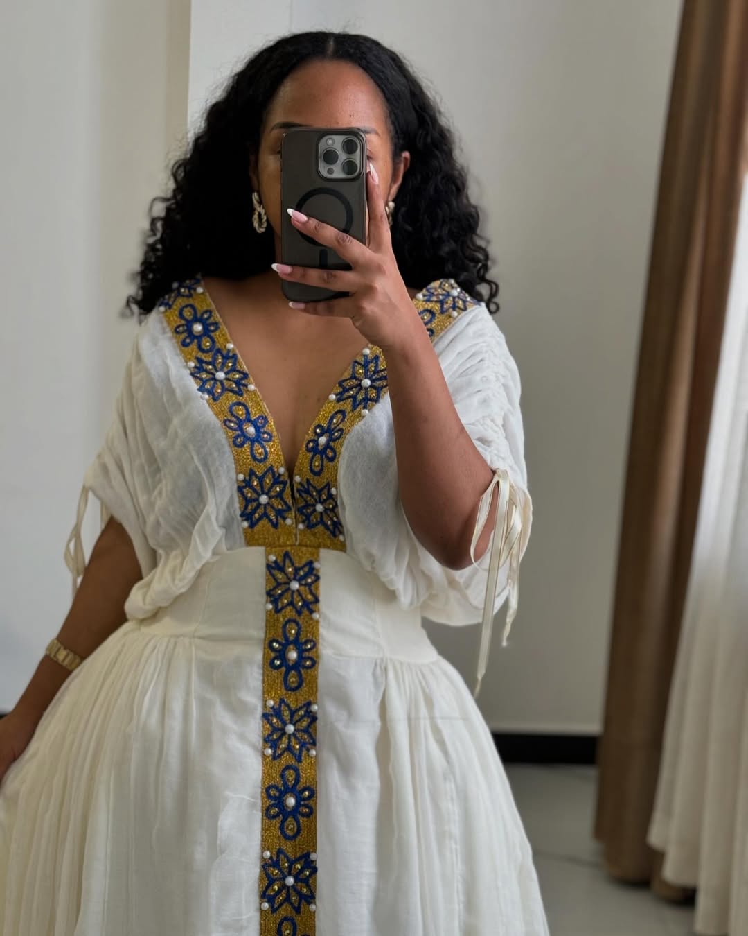Elegant Habesha Kemis with Blue and Gold Embroidery – Habesha Dress – Ethiopian Traditional Clothing