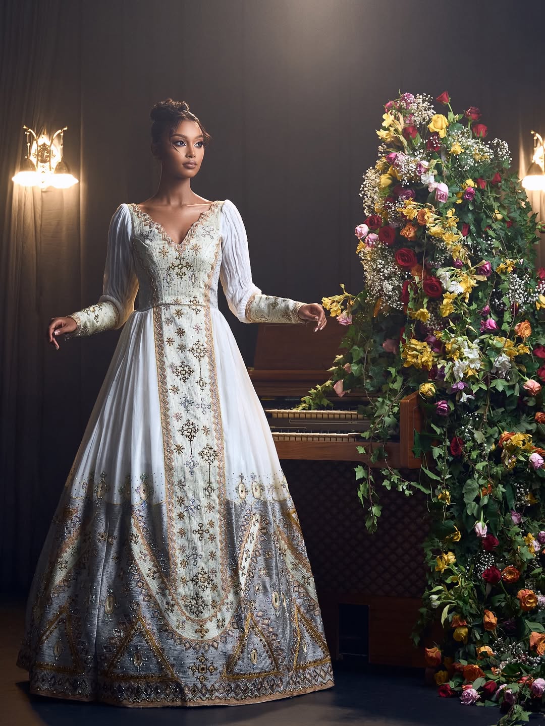 Elegant Habesha Kemis with Gold Detailing and Flowy Silhouette β Habesha Dress - Ethiopian Wedding Dress