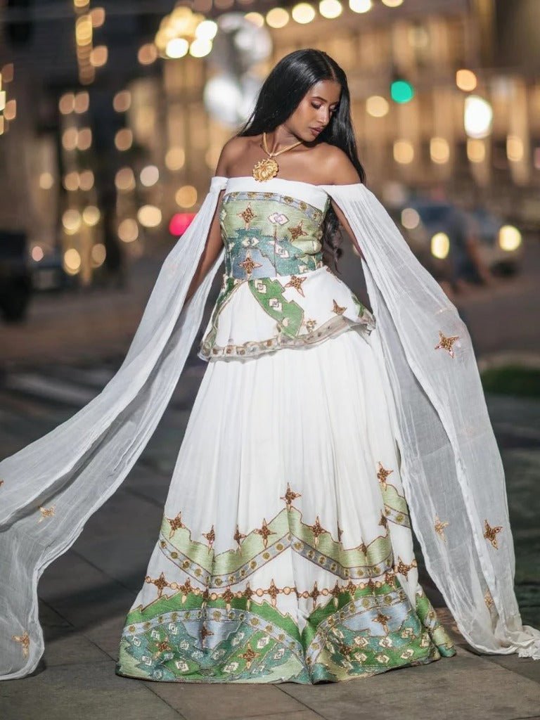 Elegant Habesha Wedding Dress with Unique Design – Ethiopian Wedding Dress – Modern Habesha Dress