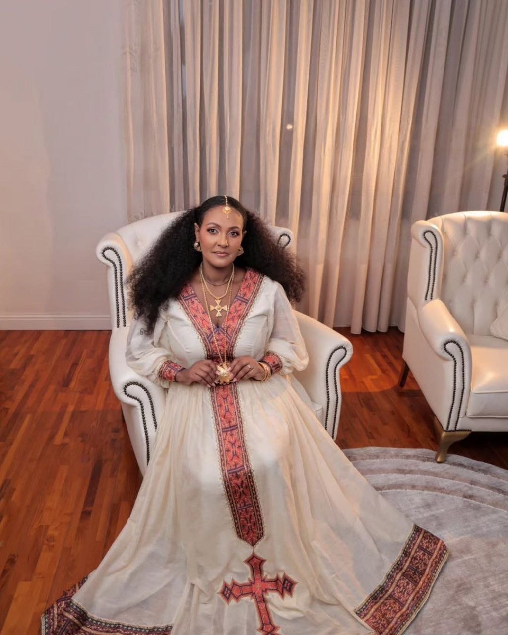 Elegant Traditional Ethiopian Dress with Pink Cross Embroidery β Habesha Clothing β Ethiopian Dress β Ethiopian Traditional Clothing
