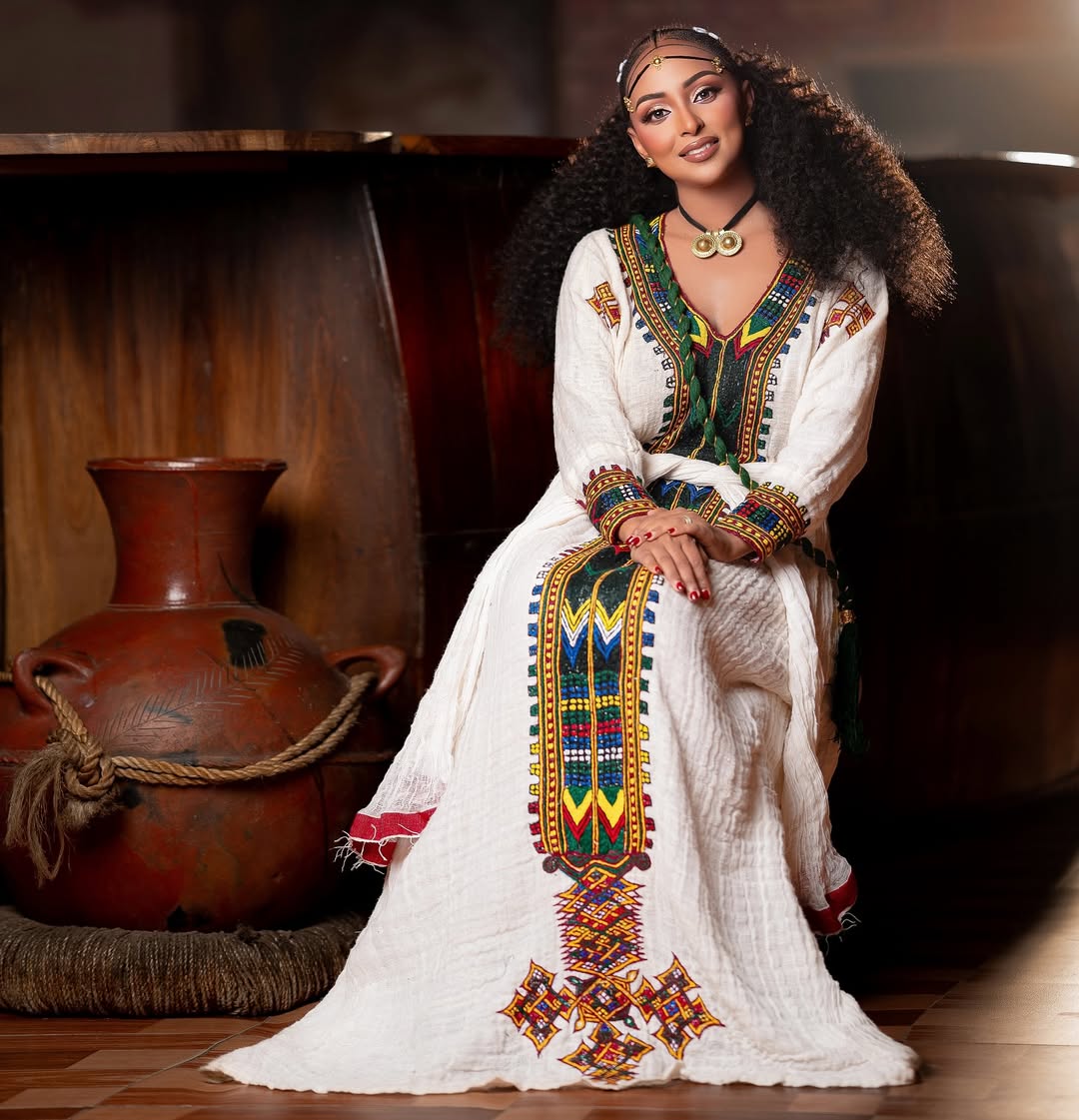 Royal Habesha Kemis Handwoven Multicolor Tibeb Ethiopian Clothing Traditional Habesha Dress 0047