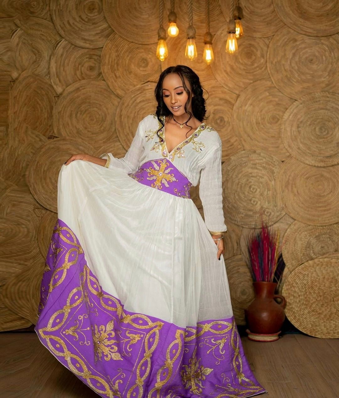 purple ethiopian dress Hot Selling Plus Size Traditional Ethiopian Dress Rayon African Design Dress for Women with Rhinestone for Summer and Spring