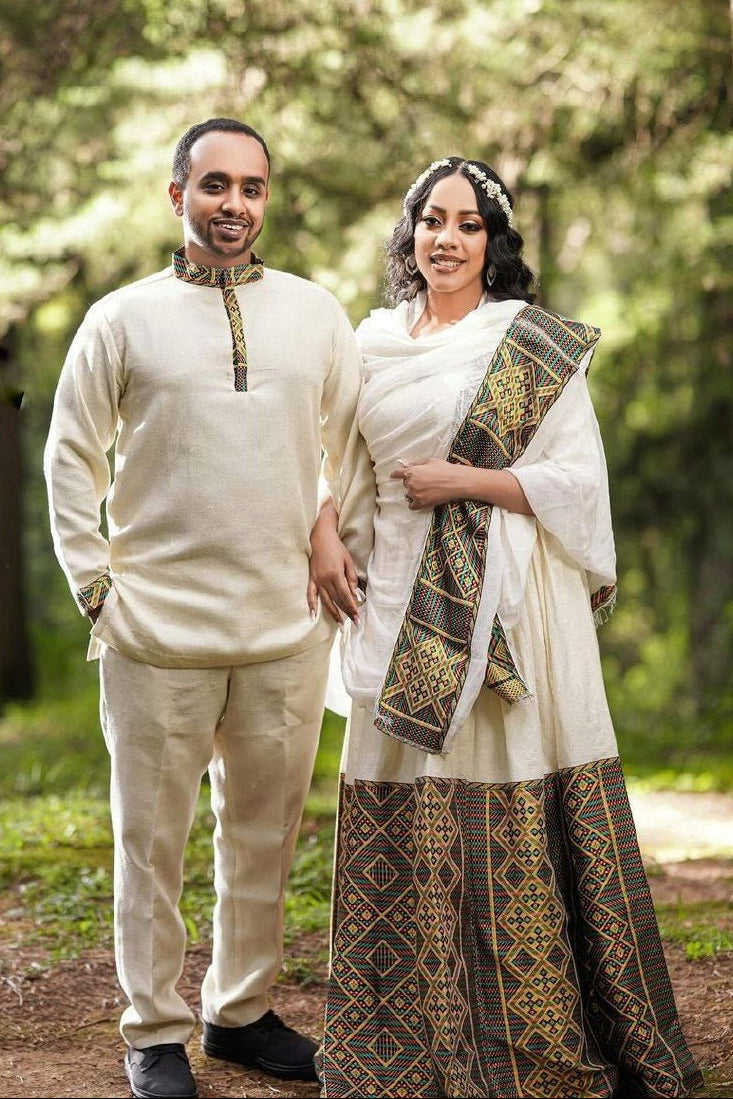 L'Art Dévoilé : L'Élégance du Tissé Main dans la Tenue de Couple Habesha