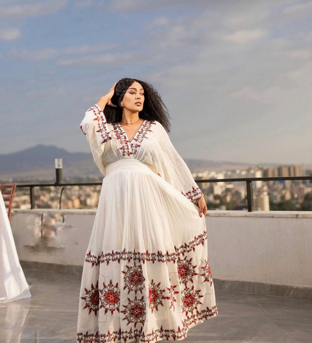 Elegant Habesha Dress Red-Infused Habesha Kemis Ethiopian Dress Style S Elegant Habesha Dress Red-Infused Habesha Kemis Ethiopian Dress Style S
