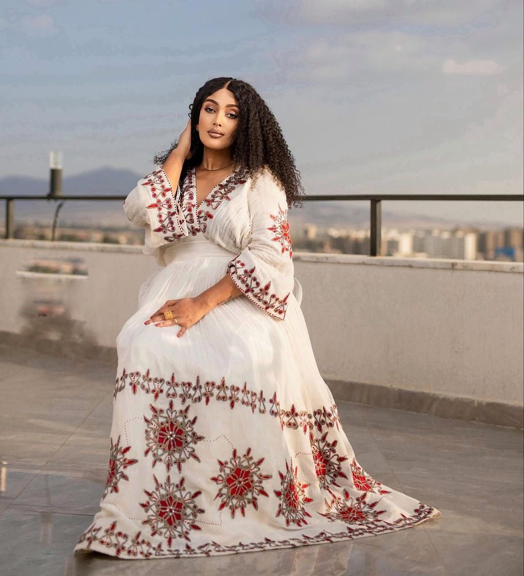 Elegant Habesha Dress Red-Infused Habesha Kemis Ethiopian Dress Style
