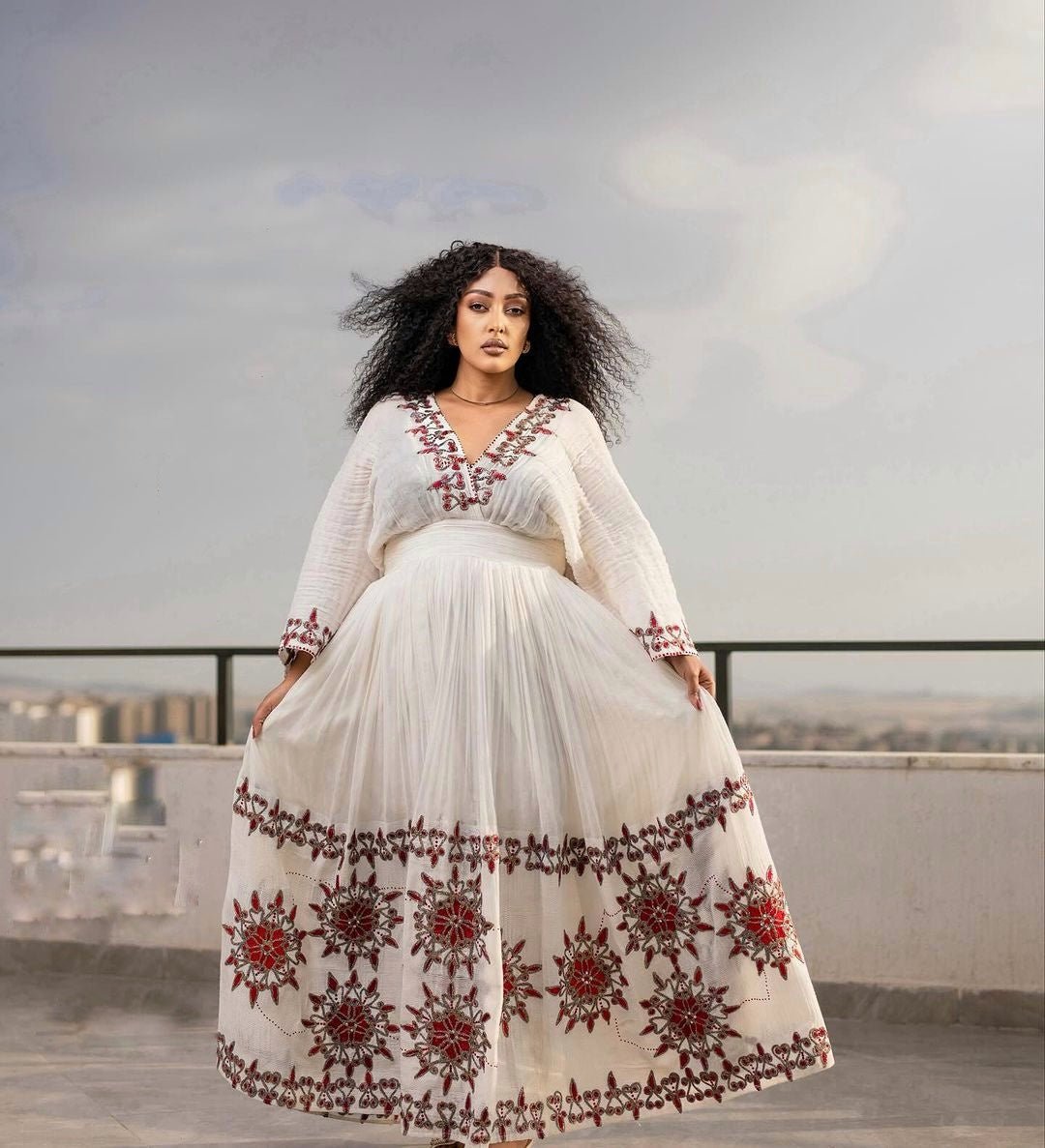 Elegant Habesha Dress Red-Infused Habesha Kemis Ethiopian Dress Style