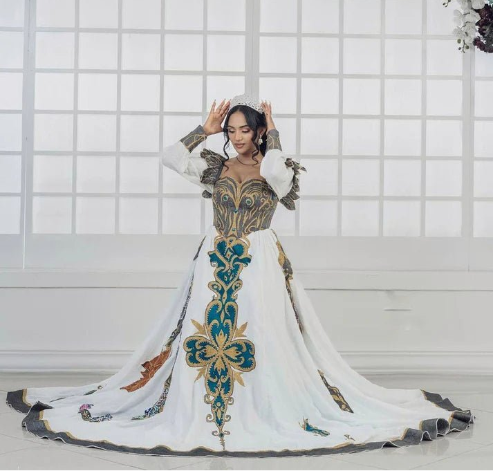 Spectacular Dark Green and Gray Habesha Wedding Dress