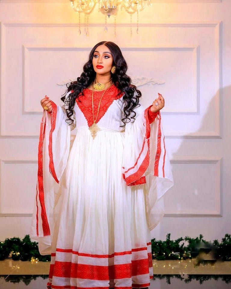 Red Design Habesha Dress Simple Habesha Kemis Design Modern Ethiopian Dress