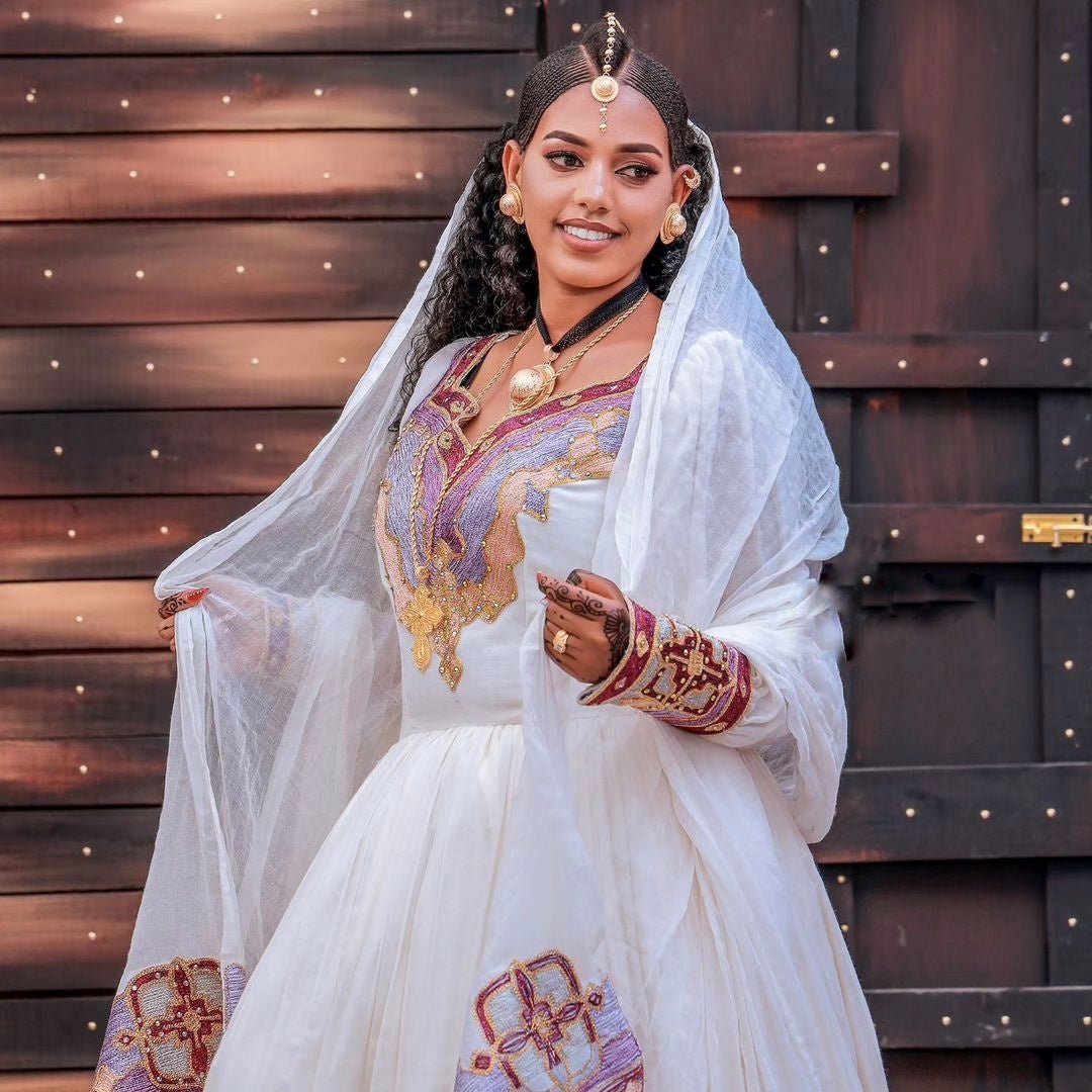 Gorgeous Habesha Wedding Dress Beaded Ethiopian Couples Outfit