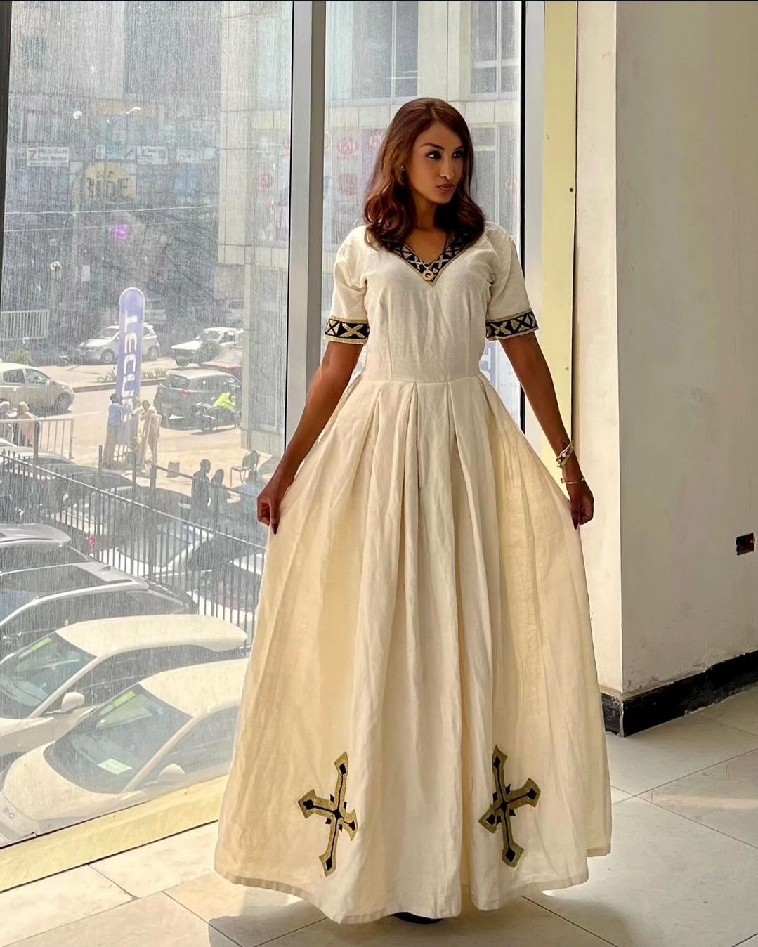 Fashionable Look In Beige Habesha Dress