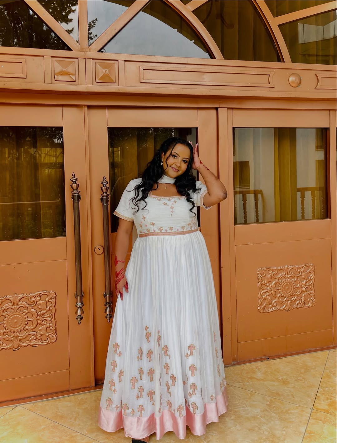 Cute Habesha Kemis with Soft Pink Embroidery for Occasions
