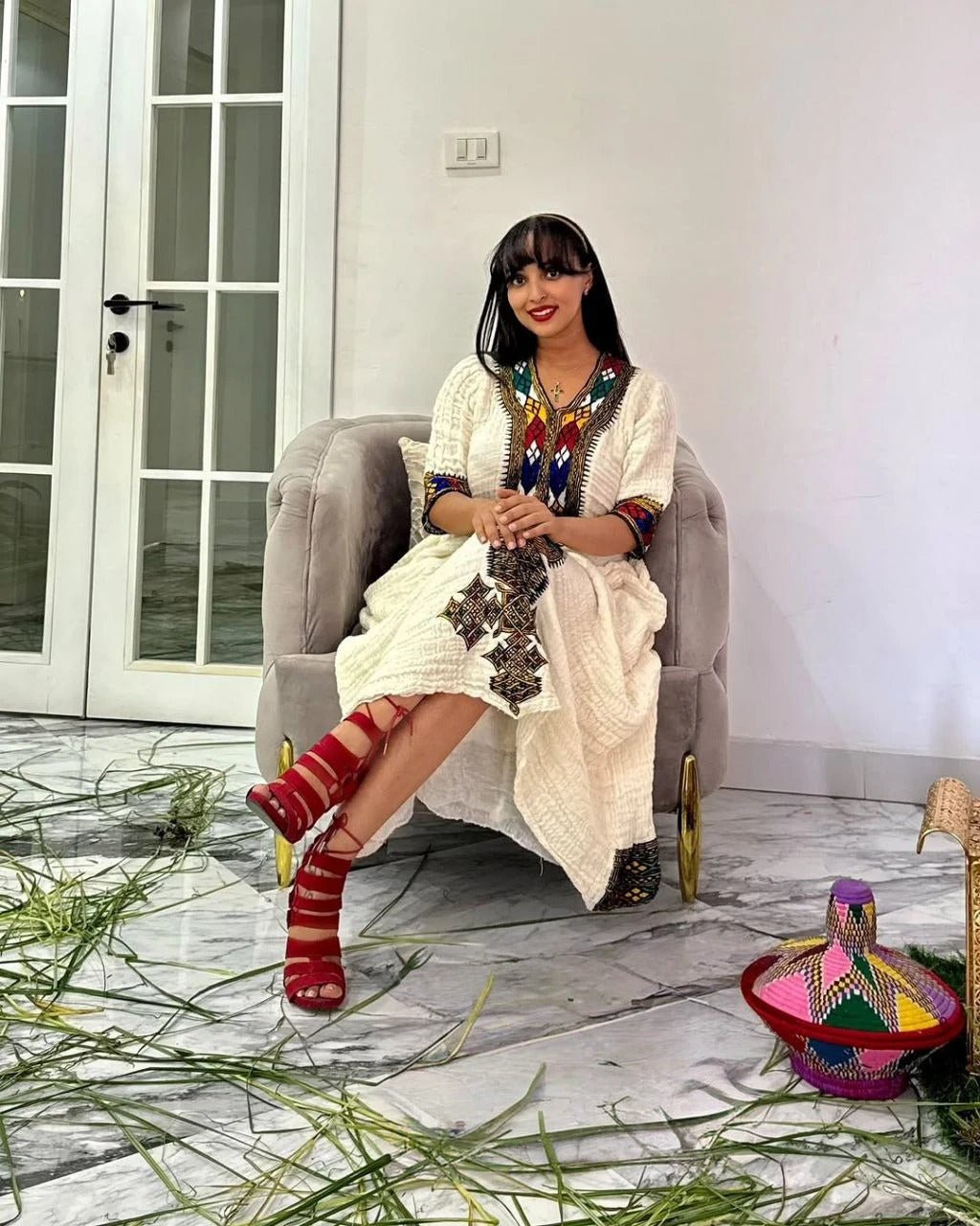 Chic Traditional Ethiopian Dress with Colorful Embroidery for Stylish Gatherings