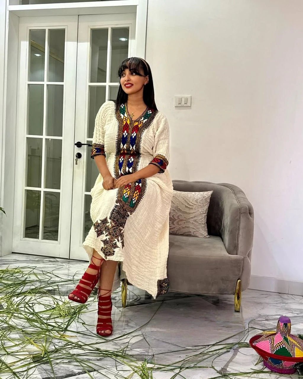 Chic Traditional Ethiopian Dress with Colorful Embroidery for Stylish Gatherings