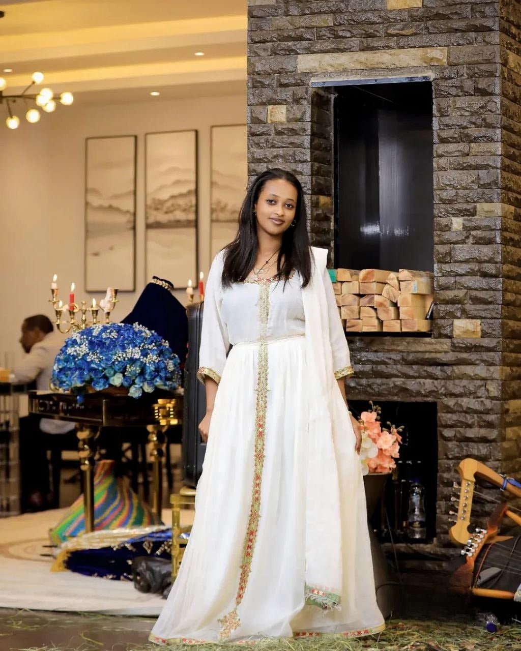 Simple Habesha Kemis with Gold and Colorful Embroidery β Eritrean Dress β Ethiopian Traditional Clothing