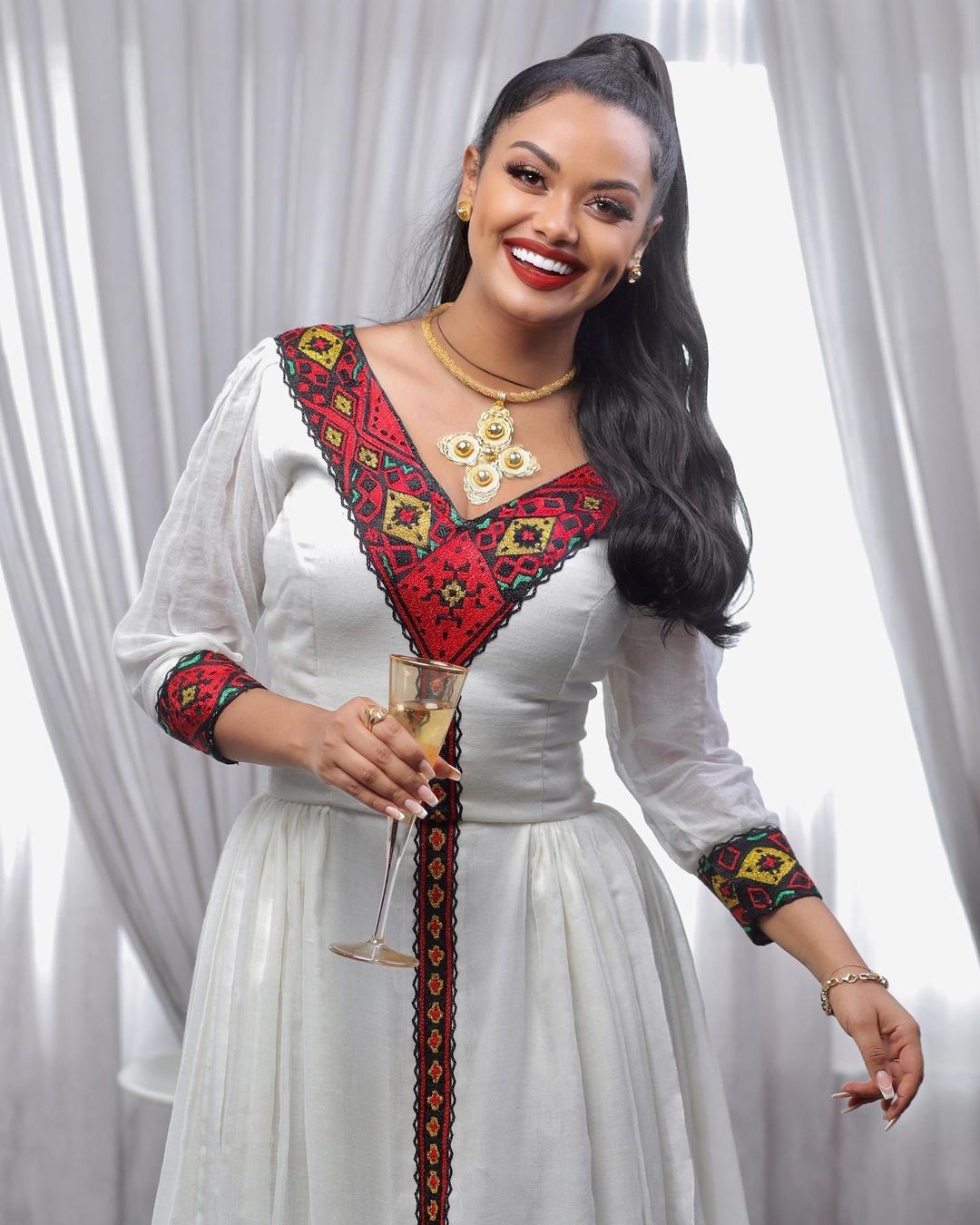 Ravishing Red Tilf Habesha Kemis with Shimena Dress and Menen Fabric, Habesha Kemis, Eritrean dress, ሀበሻ