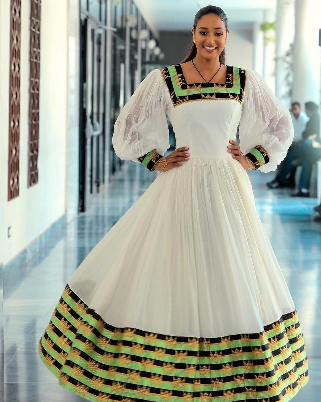 Emerald elegance habesha dress handwoven green and Black Design habesha kemis XS Emerald elegance habesha dress handwoven green and Black Design habesha kemis XS