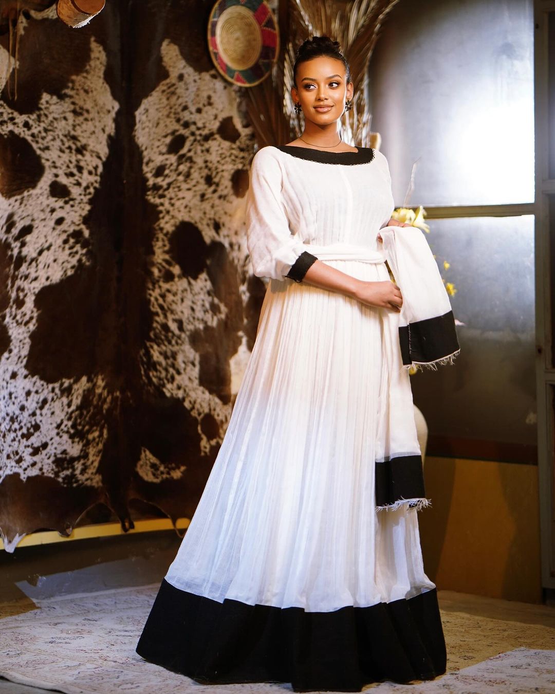 Contemporary Opulence: Black Menen Elegance in Modern Habesha Dress
