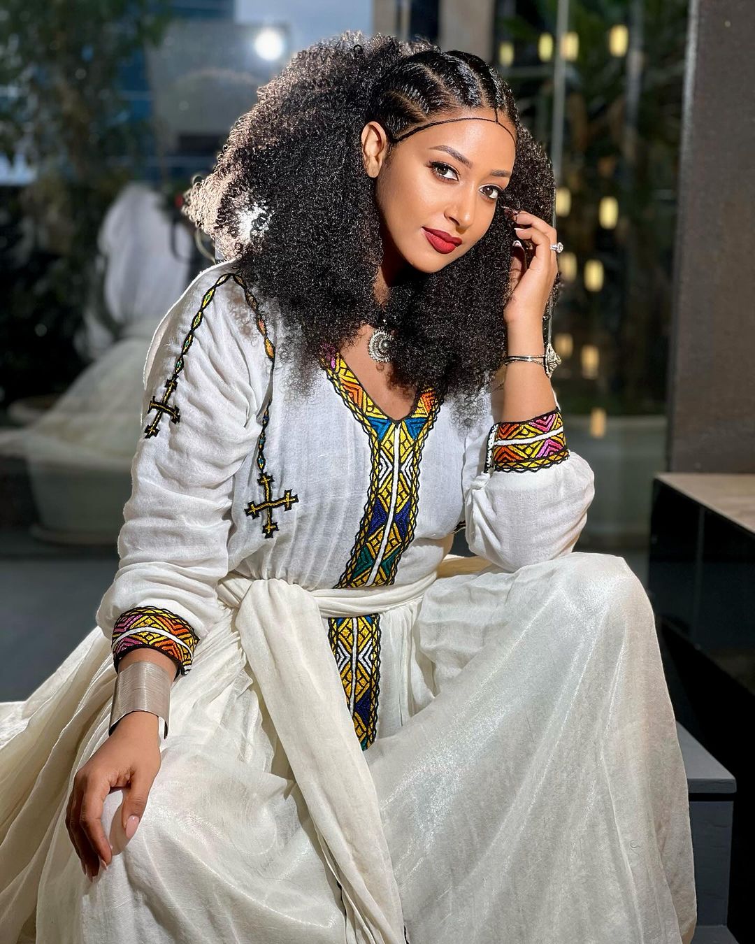 Vibrant Threads: Tilf Detailing in Menen Fabric Habesha Dress