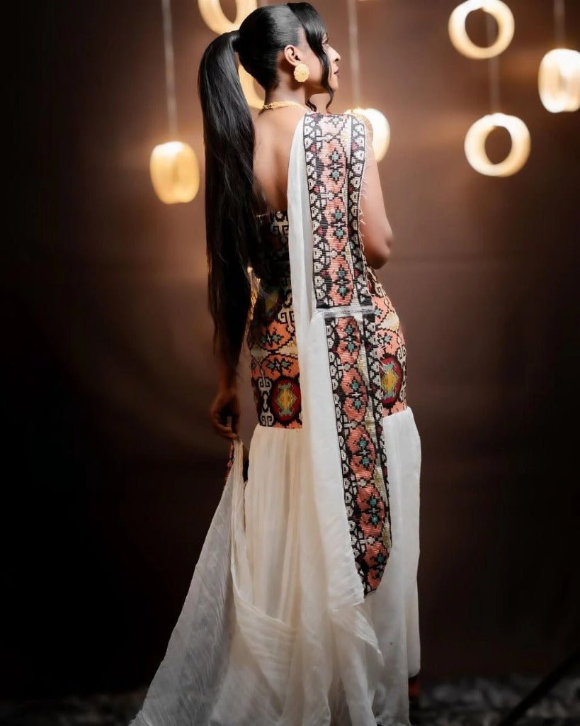Unique Habesha Kemis with Sleeveless Design and Embroidery for Event - Modern Habesha Kemis - Ethiopian Clothing