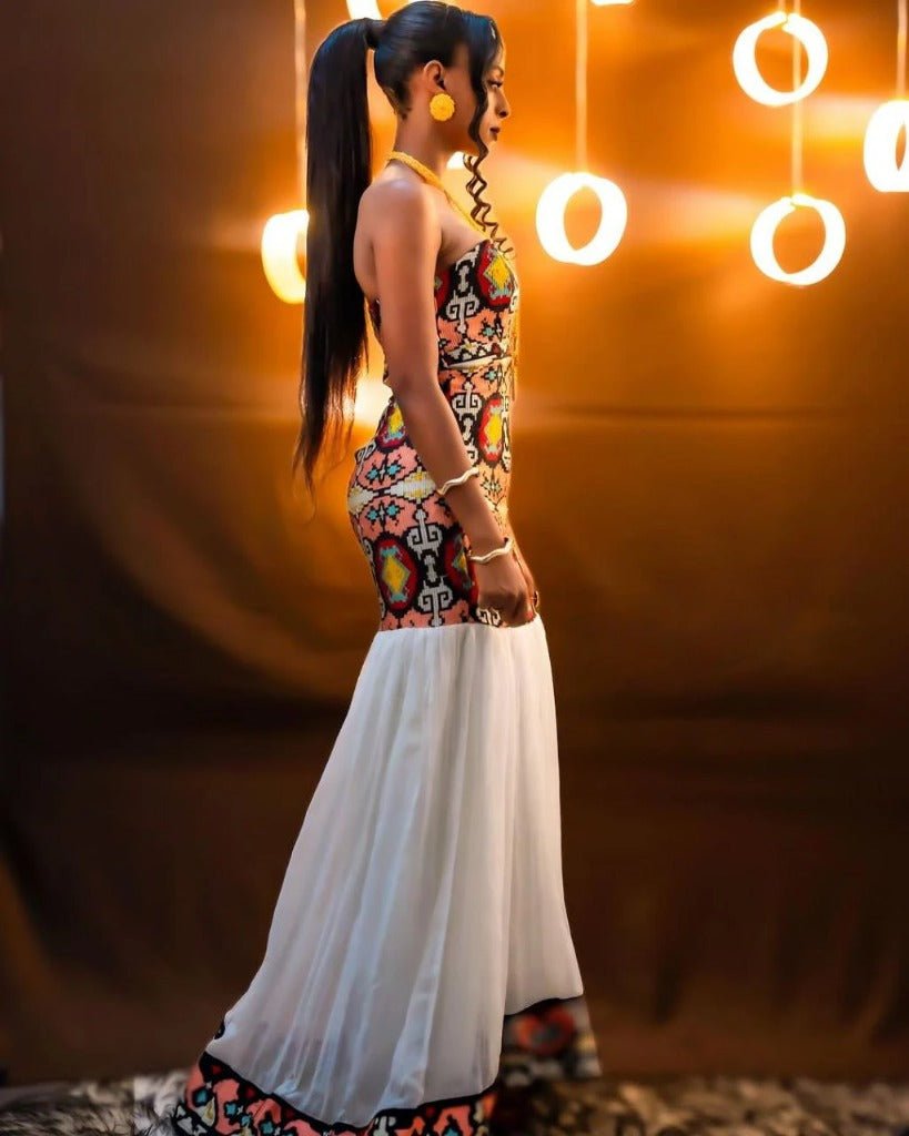 Unique Habesha Kemis with Sleeveless Design and Embroidery for Event - Modern Habesha Kemis - Ethiopian Clothing