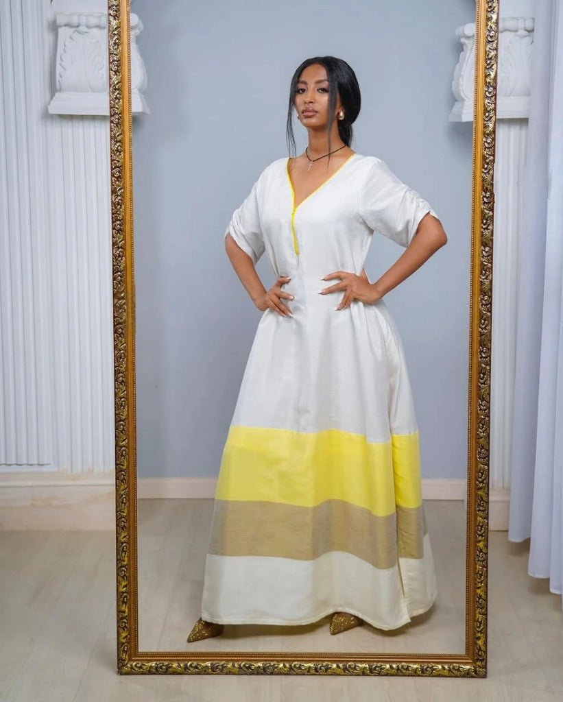 Simple Habesha Kemis with Bold Accents – Modern Habesha Dress – Cultural Dress – Habesha Clothing