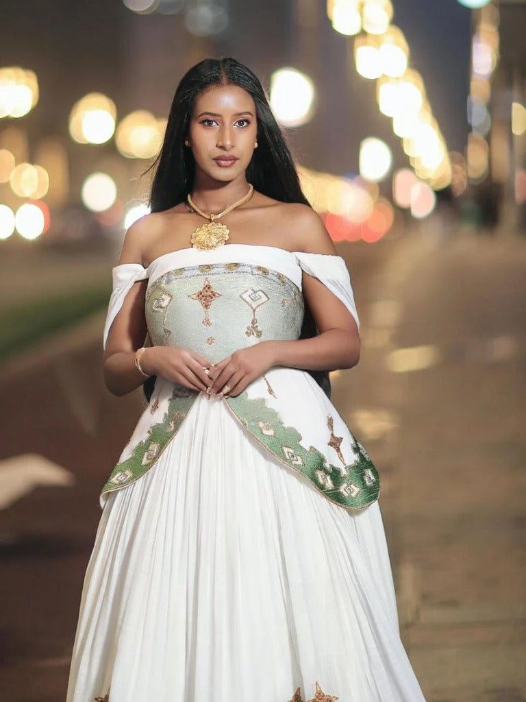 Elegant Habesha Wedding Dress with Unique Design – Ethiopian Wedding Dress – Modern Habesha Dress