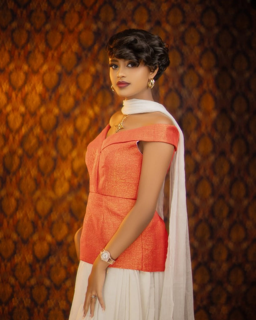 Chic Habesha Kemis with Orange Accents for Event
