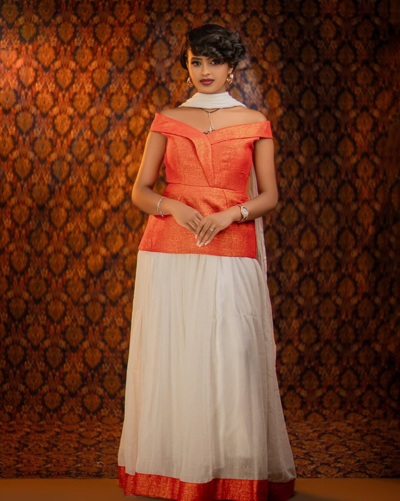 Chic Habesha Kemis with Orange Accents for Event
