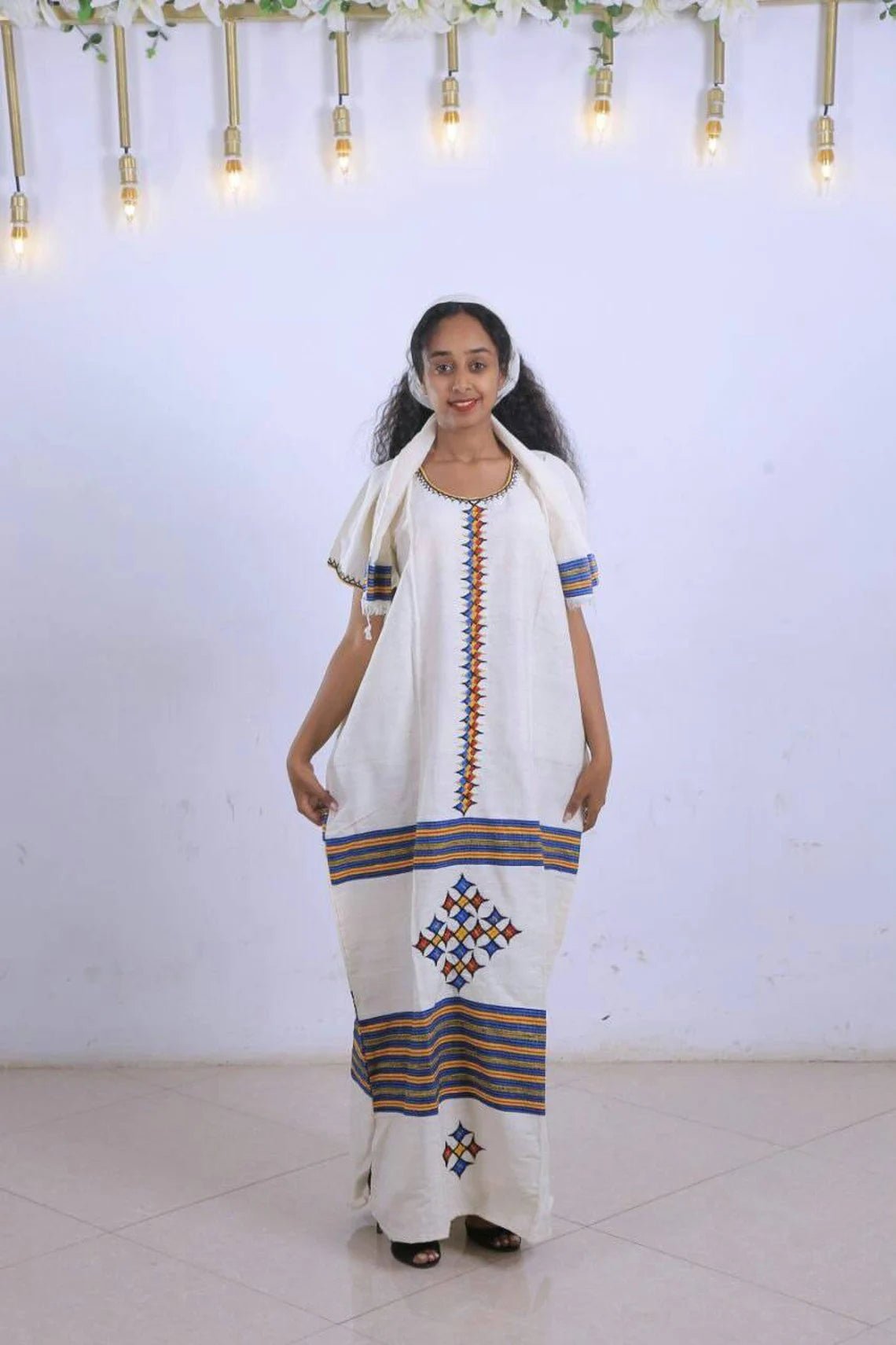 Long Beautiful Traditional Habesha Coffee Dress