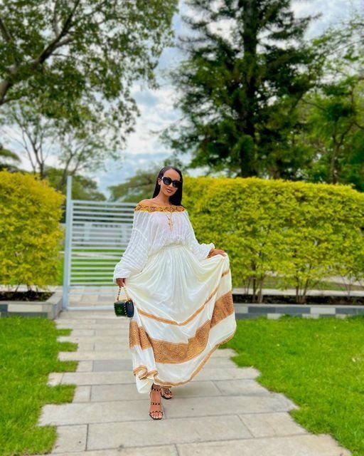 Minimalist Habesha Dress Design Simple Habesha Kemis Golden Brown Tilet Ethiopian Clothing