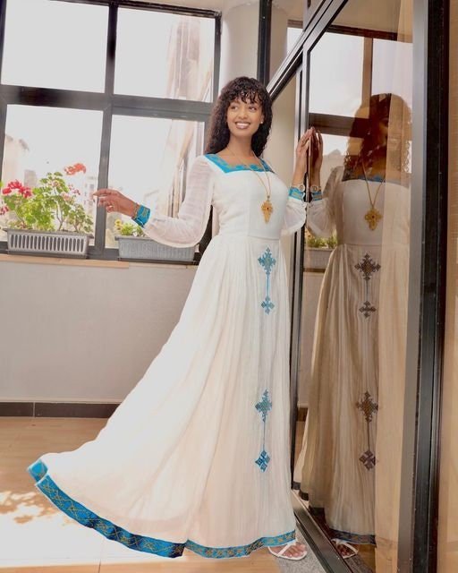 Modern Simplicity: A Stunning Full Menen Habesha Kemis